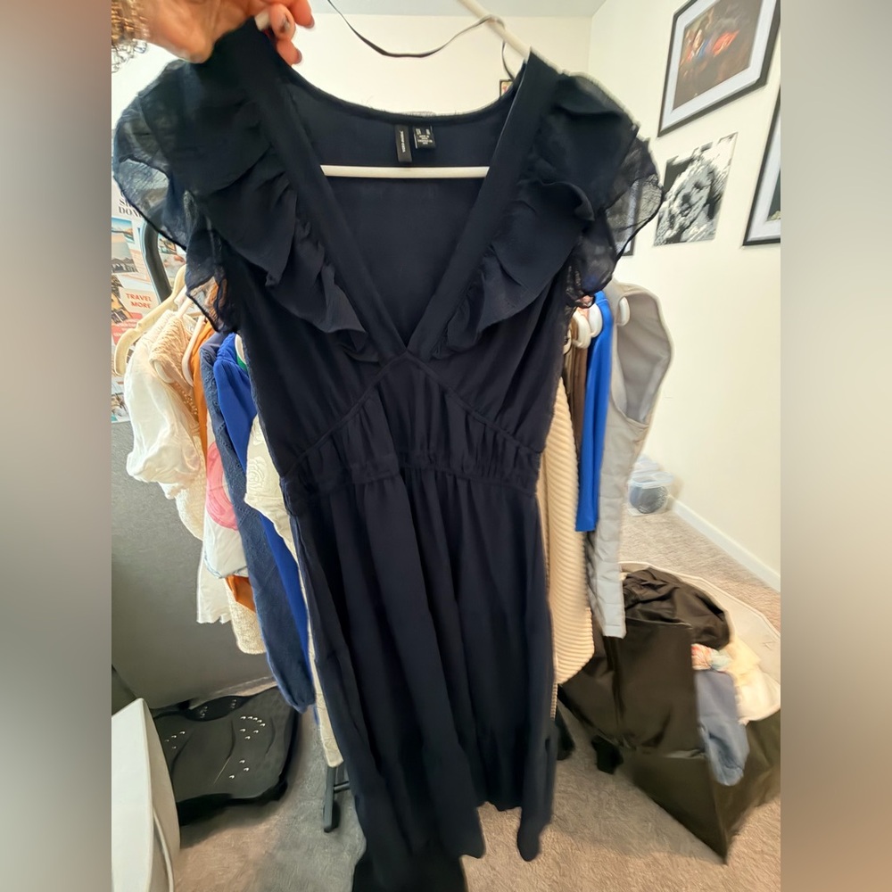 Vero Moda Black Ruffle V-Neck Midi Dress